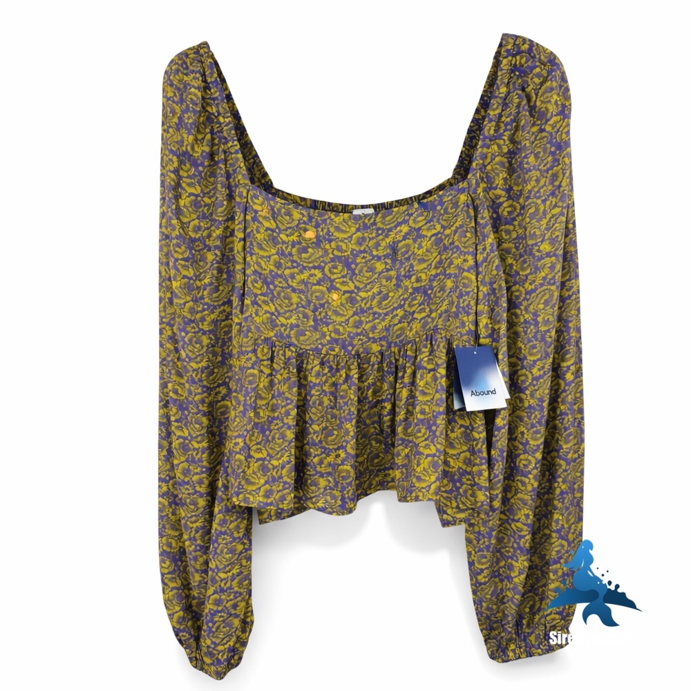 1267 NWT Abound Rosy Rose Square Neck Floral Crop Blouse – M – Purple Green